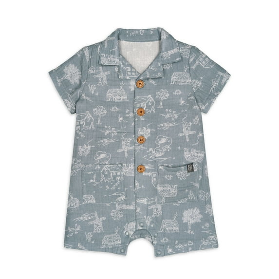 Modern Moments by Gerber Baby Boy Short Sleeve Collared Romper, Sizes 0/3 Months - 24 Months