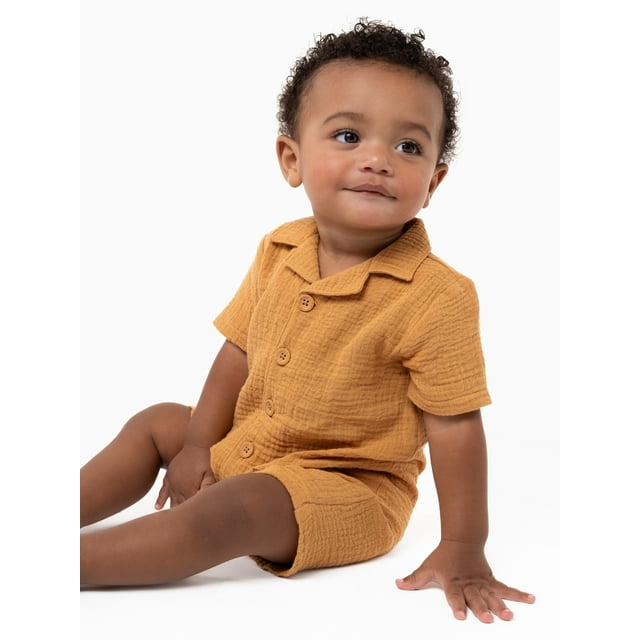 Modern Moments by Gerber Baby Boy Short Sleeve Collared Romper, Sizes 0