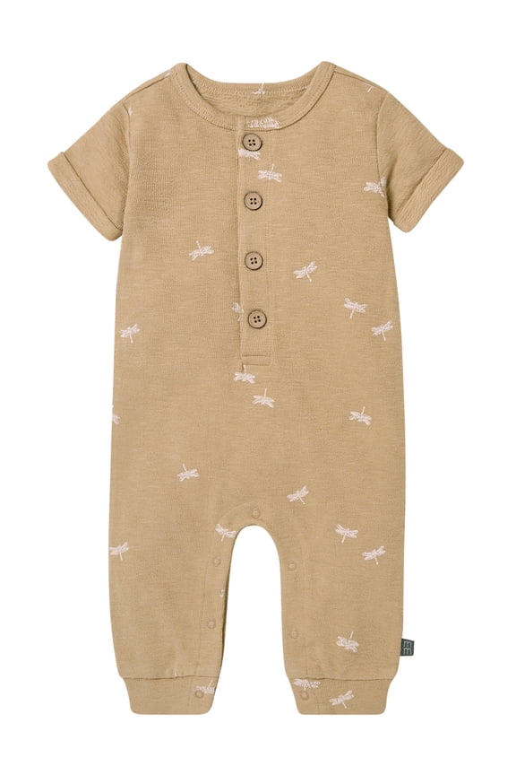 by Gerber Baby Boy Short Sleeve Henley Romper, Sizes 0/3 Months - 24 Months