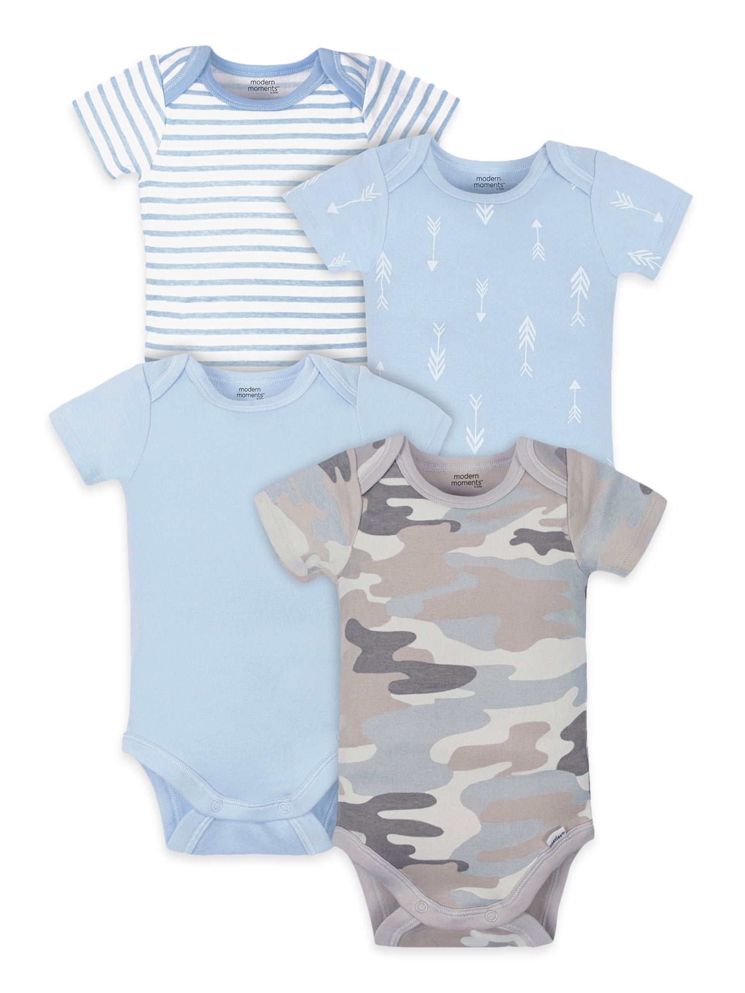 Modern Moments by Gerber Baby Boy Short Sleeve Onesies Bodysuits, 4-Pack,  (Newborn-24 Months)