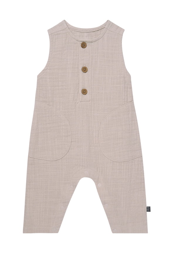 by Gerber Baby Boy Sleeveless Henley Romper, Sizes 0/3 Months - 24 Months