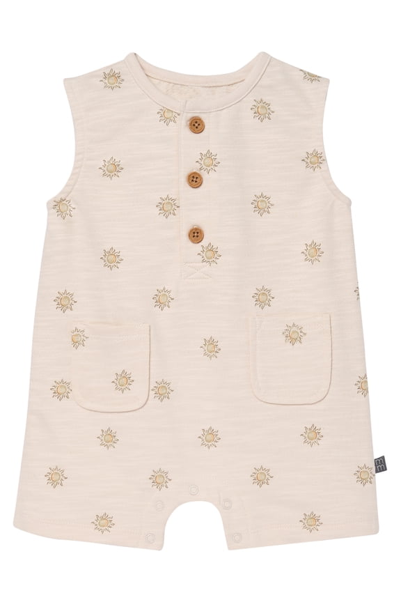 by Gerber Baby Boy Sleeveless Slouch Henley Romper with Pockets, Sizes 0/3 Months - 24 Months