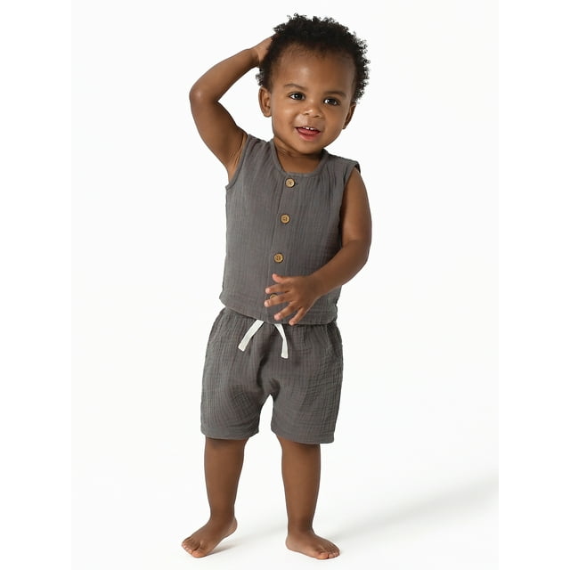 Modern Moments by Gerber Baby Boy Top and Short Outfit Set, 2 Piece, Sizes 0/3 Months-24 Months