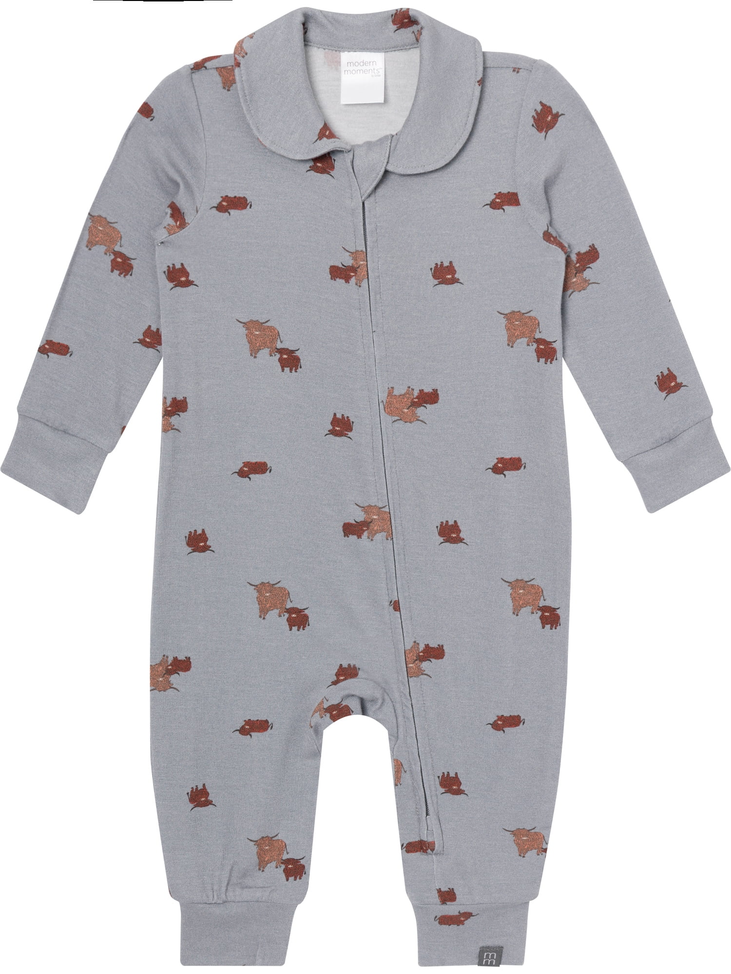 Modern Moments by Gerber Baby Boy Tow-Way Zip Viscose Peter Pan Collar Coverall, Sizes Newborn - 24 Months