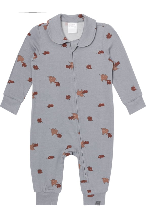 by Gerber Baby Boy Tow-Way Zip Viscose Peter Pan Collar Coverall, Sizes Newborn - 24 Months
