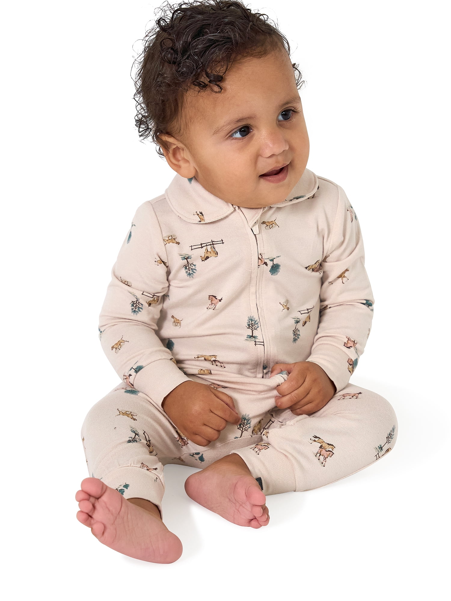 Modern Moments by Gerber Baby Boy Tow-Way Zip Viscose Peter Pan Collar Coverall, Sizes Newborn - 24 Months