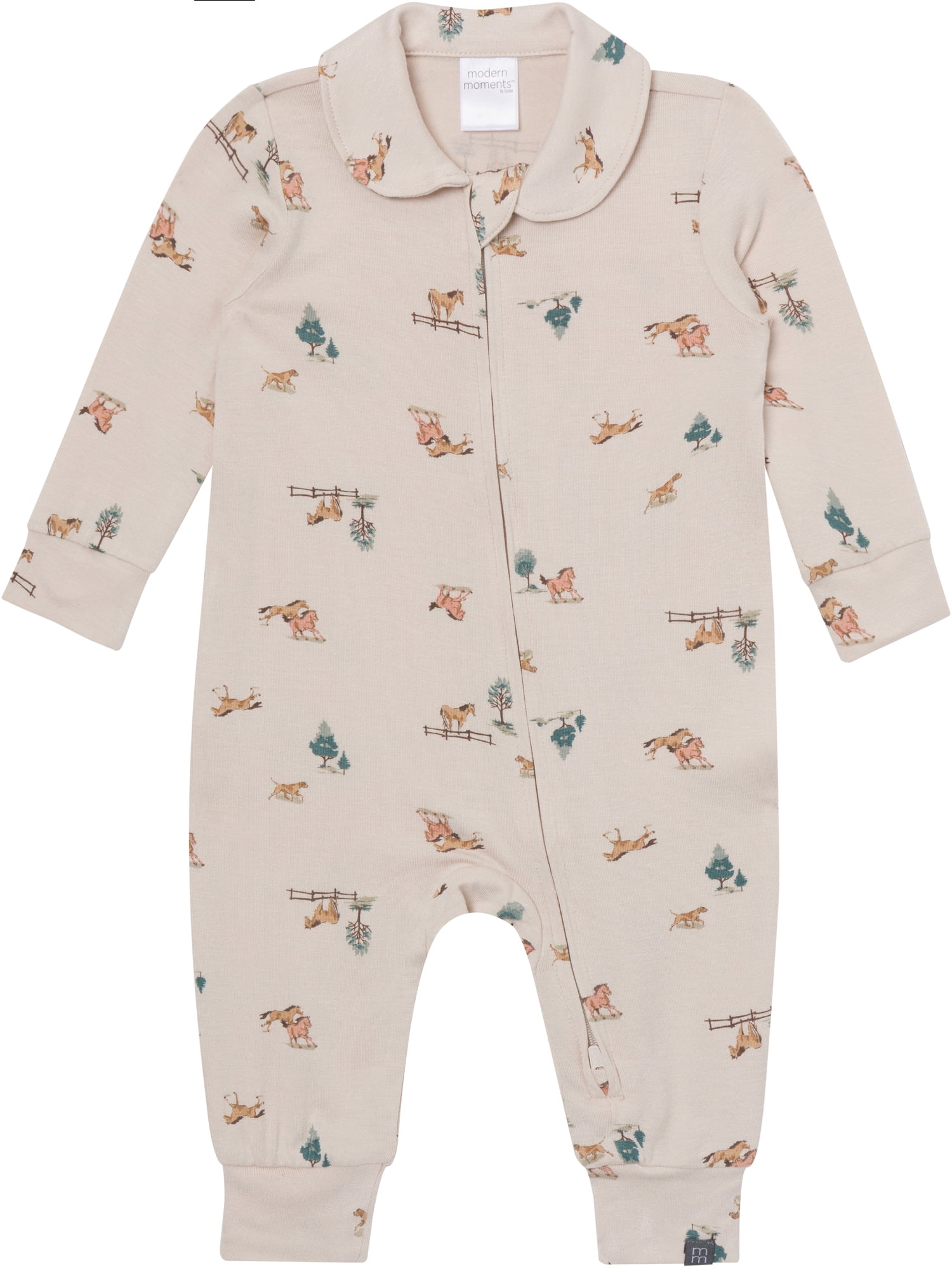 Modern Moments by Gerber Baby Boy Two-Way Zip Peter Pan Collar Coverall, Sizes Newborn - 24 Months