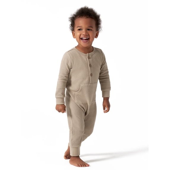 Modern Moments by Gerber Baby Boy Waffle Long Sleeve Romper, Sizes 0/3-24 Months