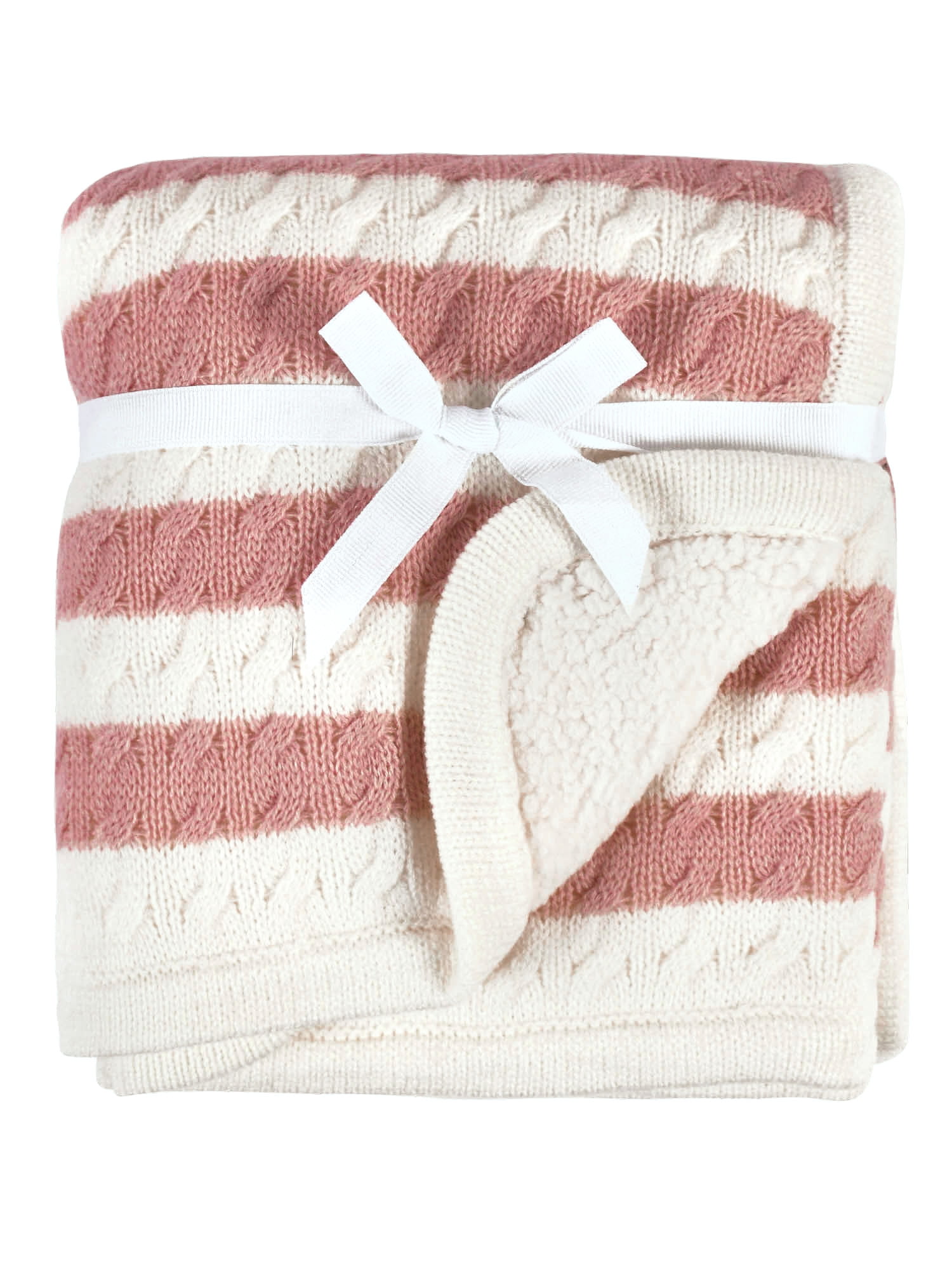 Modern Moments by Gerber Baby Boy or Girl Cable Knit Blanket with Sherpa, Coral