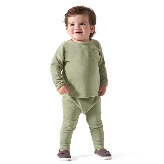 Modern Moments by Gerber Baby Boy or Girl Gender Neutral Long Sleeve Velour Top & Pant, 2-Piece Outfit Set, Sizes 0/3-24 Months