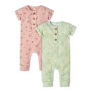 Modern Moments by Gerber Baby Boy or Girl Unisex Waffle Romper, 2-Pack, Sizes 0/3 -24 Months