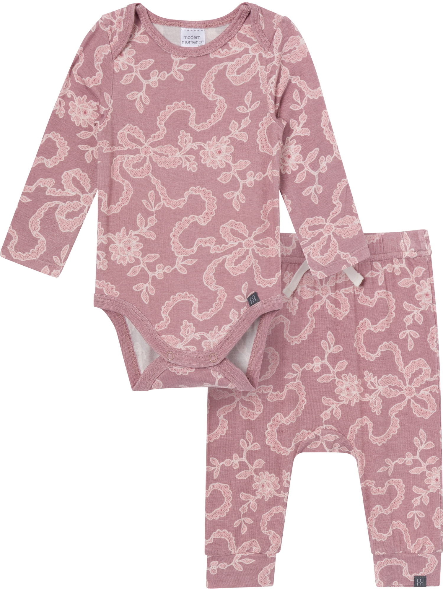 Modern Moments by Gerber Baby Girl Bodysuit and Pant Outfit Set, 2-Piece, Sizes 0/3 Months - 18 Months