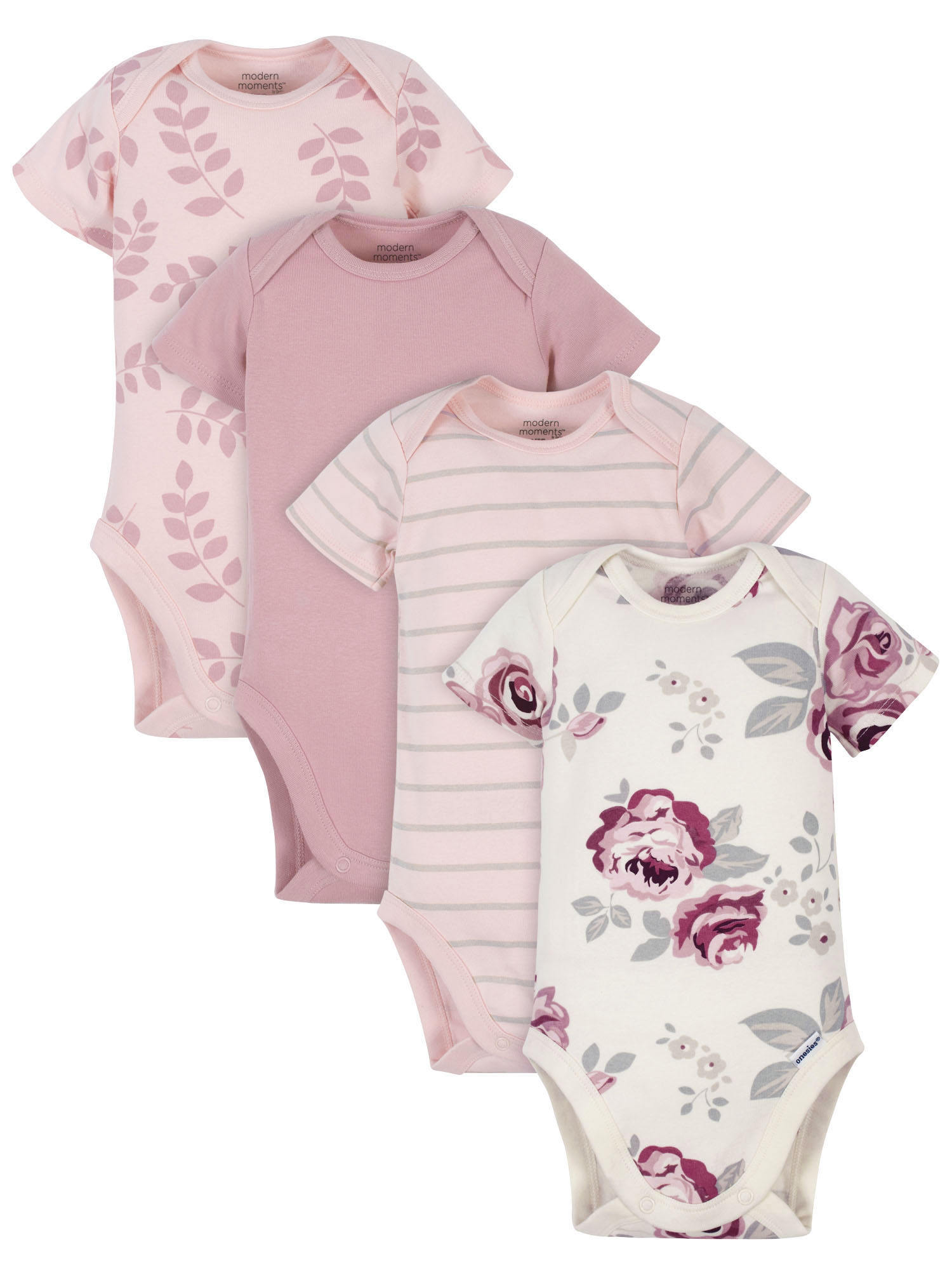 Modern Moments by Gerber Baby Girl Bodysuits, 4-Pack, Newborn-12 Months - image 1 of 8
