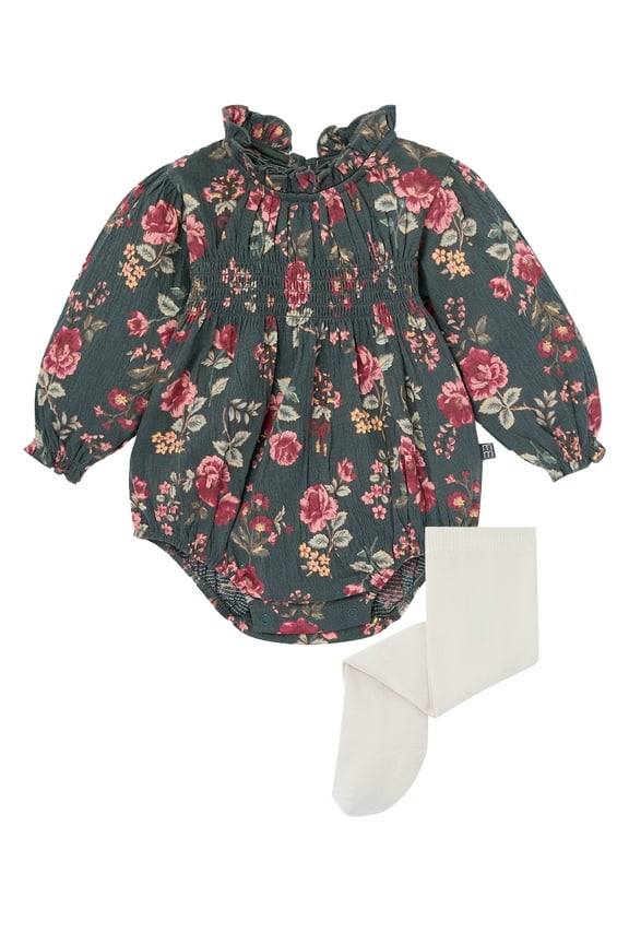 by Gerber Baby Girl Bubble Romper and Tights Outfit Set, 2-Piece, Sizes 0/3 Months - 24 Months