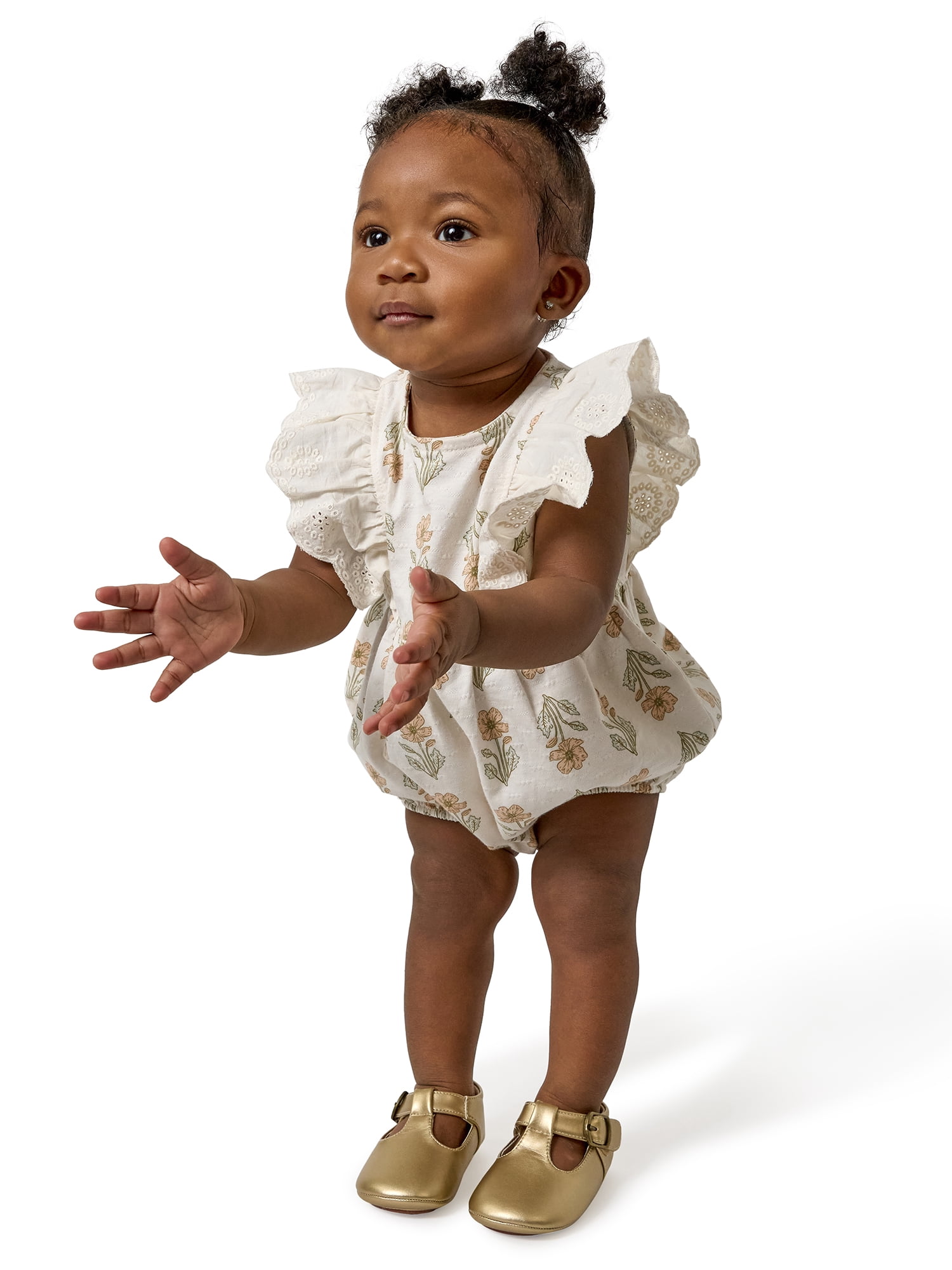 by Gerber Baby Girl Bubble Romper with Eyelet Trim, Sizes 0/3 onths - 24 Months