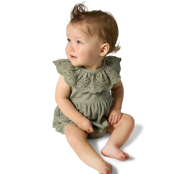 Modern Moments by Gerber Baby Girl Cotton Ruffle Novelty Lace Bubble Romper, Sizes 0/3 Months - 24 Months