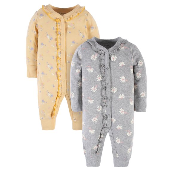 Modern Moments by Gerber Baby Girl Coveralls, 2-Pack, Sizes Newborn-24M