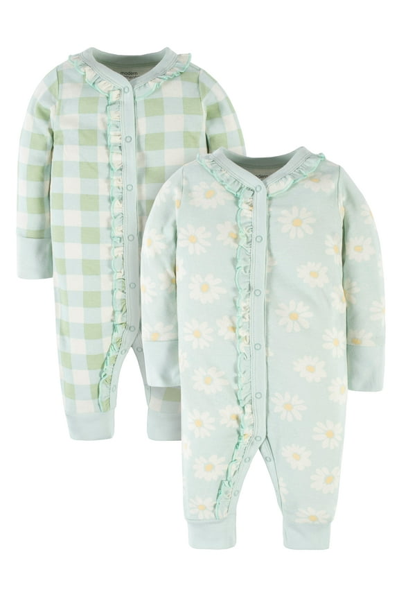by Gerber Baby Girl Coveralls, 2-Pack, Sizes Newborn-24M