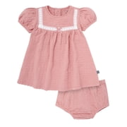 Modern Moments by Gerber Baby Girl Dress With Ribbon Lace and Diaper Cover Set, 2-Piece, Sizes 0/3 Months - 24 Months