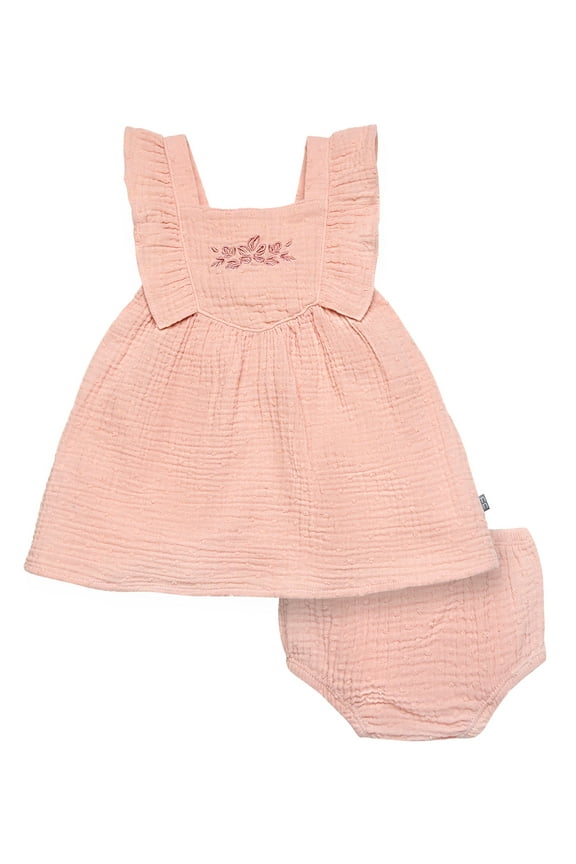 by Gerber Baby Girl Dress With Ruffle Sleeves and Diaper Cover, 2-Piece, Sizes 0/3 Months - 24 Months