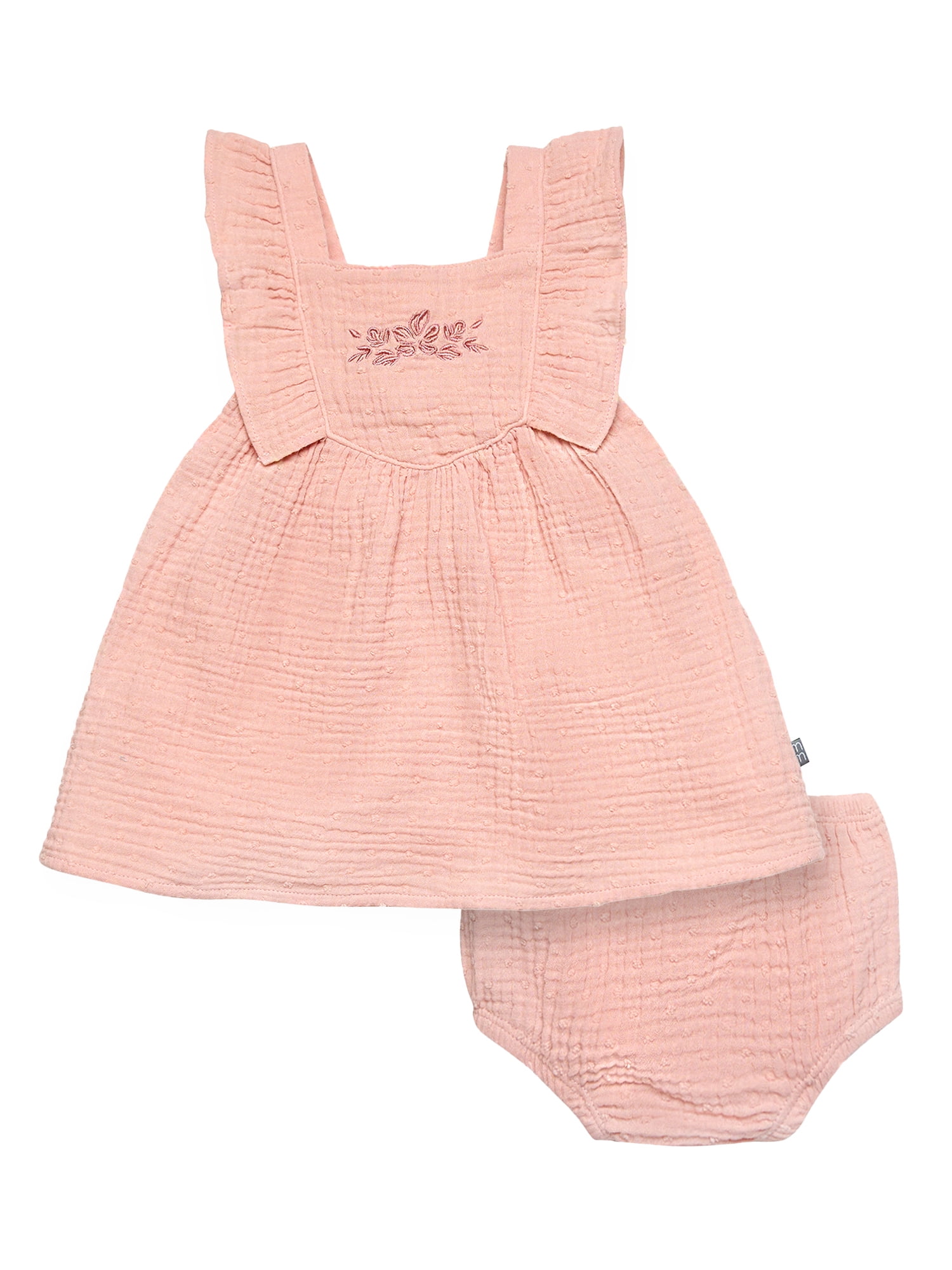 Modern Moments by Gerber Baby Girl Dress With Ruffle Sleeves and Diaper Cover, 2-Piece, Sizes 0/3 Months - 24 Months