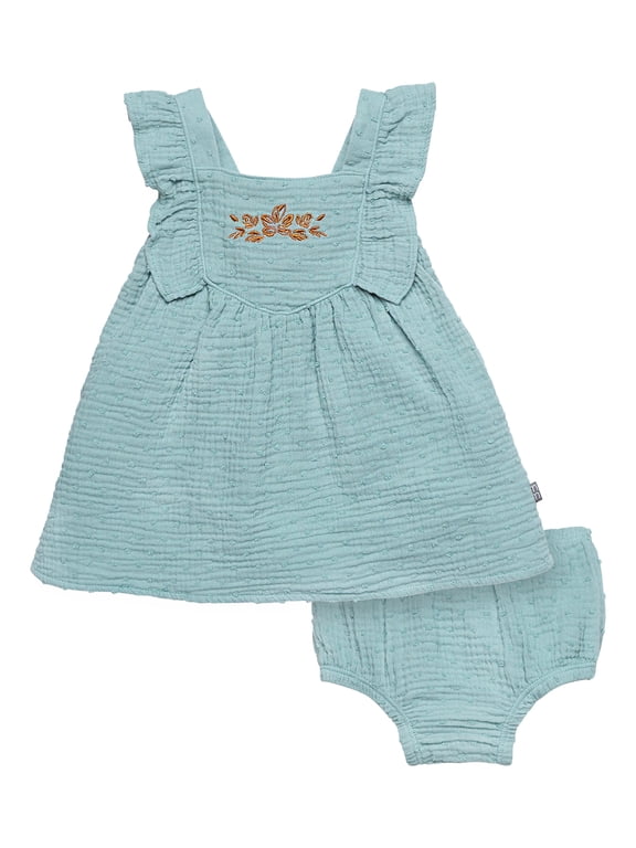 by Gerber Baby Girl Dress With Ruffle Sleeves and Diaper Cover, 2-Piece, Sizes 0/3 Months - 24 Months