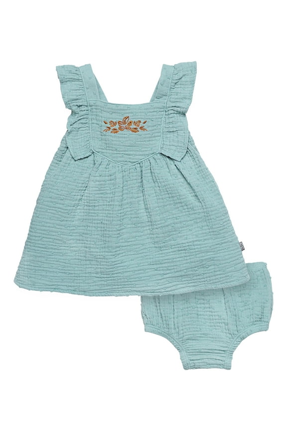by Gerber Baby Girl Dress With Ruffle Sleeves and Diaper Cover, 2-Piece, Sizes 0/3 Months - 24 Months