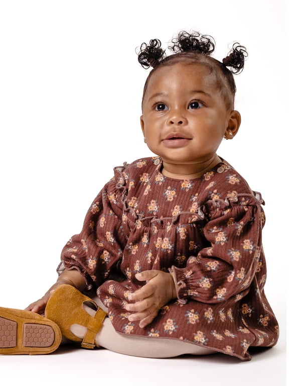 by Gerber Baby Girl Dress with Ruffle Bib and Tights, 2-Piece, Sizes 0/3 Months - 24 Months