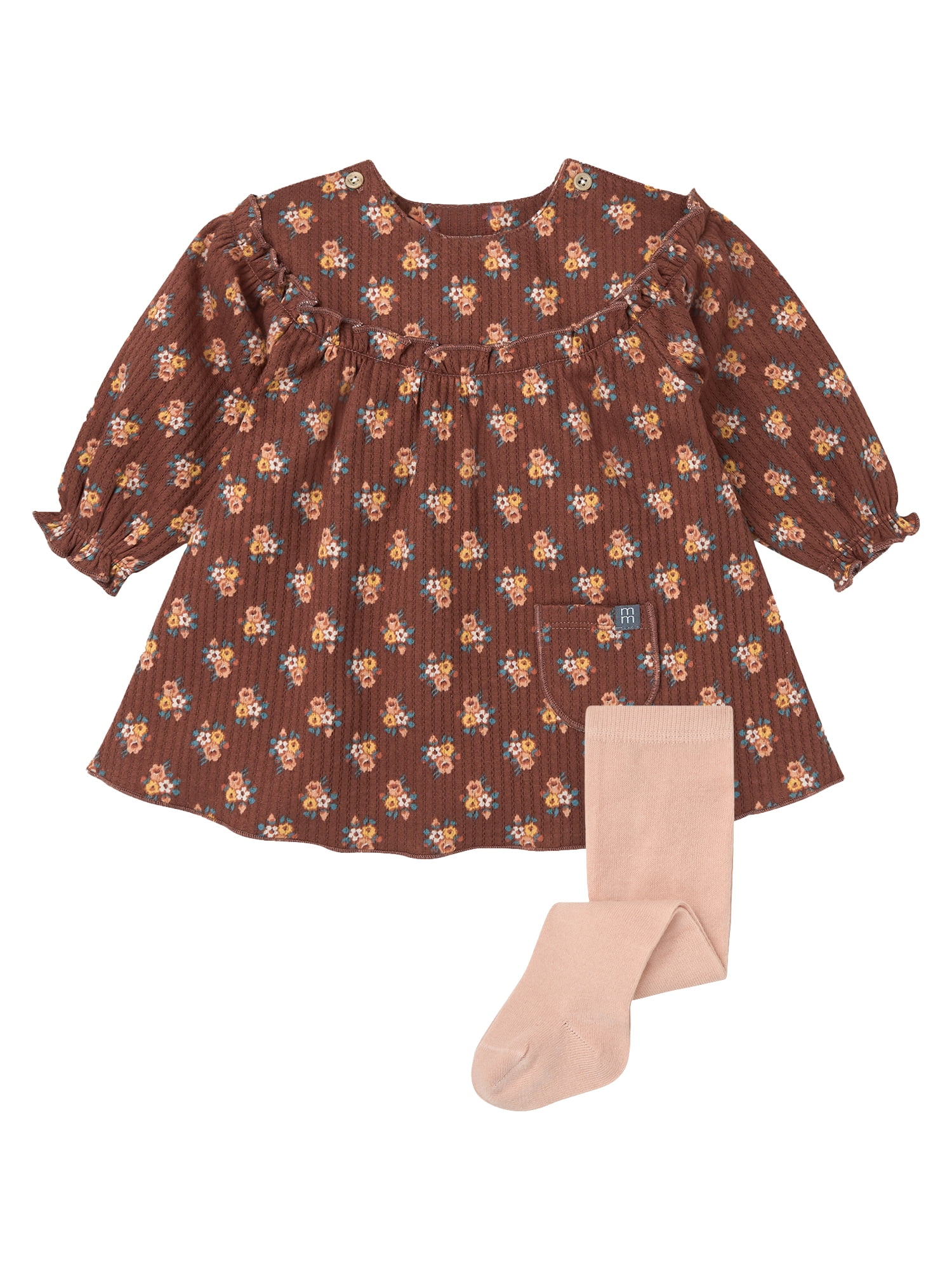 Modern Moments by Gerber Baby Girl Dress with Ruffle Bib and Tights, 2-Piece, Sizes 0/3 Months - 24 Months