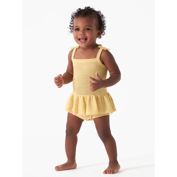 Modern Moments by Gerber Baby Girl Embroidered Pointelle Romper, Sizes 0/3M-24M