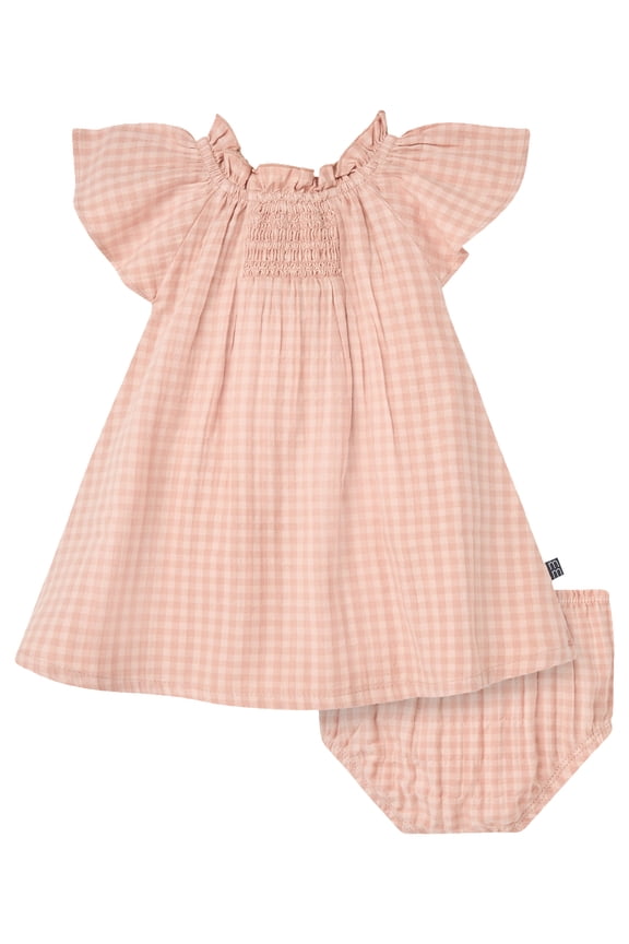 by Gerber Baby Girl Flutter Sleeve Dress and Diaper Cover, 2-Piece, 0/3 Months - 24 Months