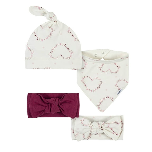 Modern Moments by Gerber Baby Girl Headbands, Cap, and Bib Gift Set, Newborn - 0-6 Months
