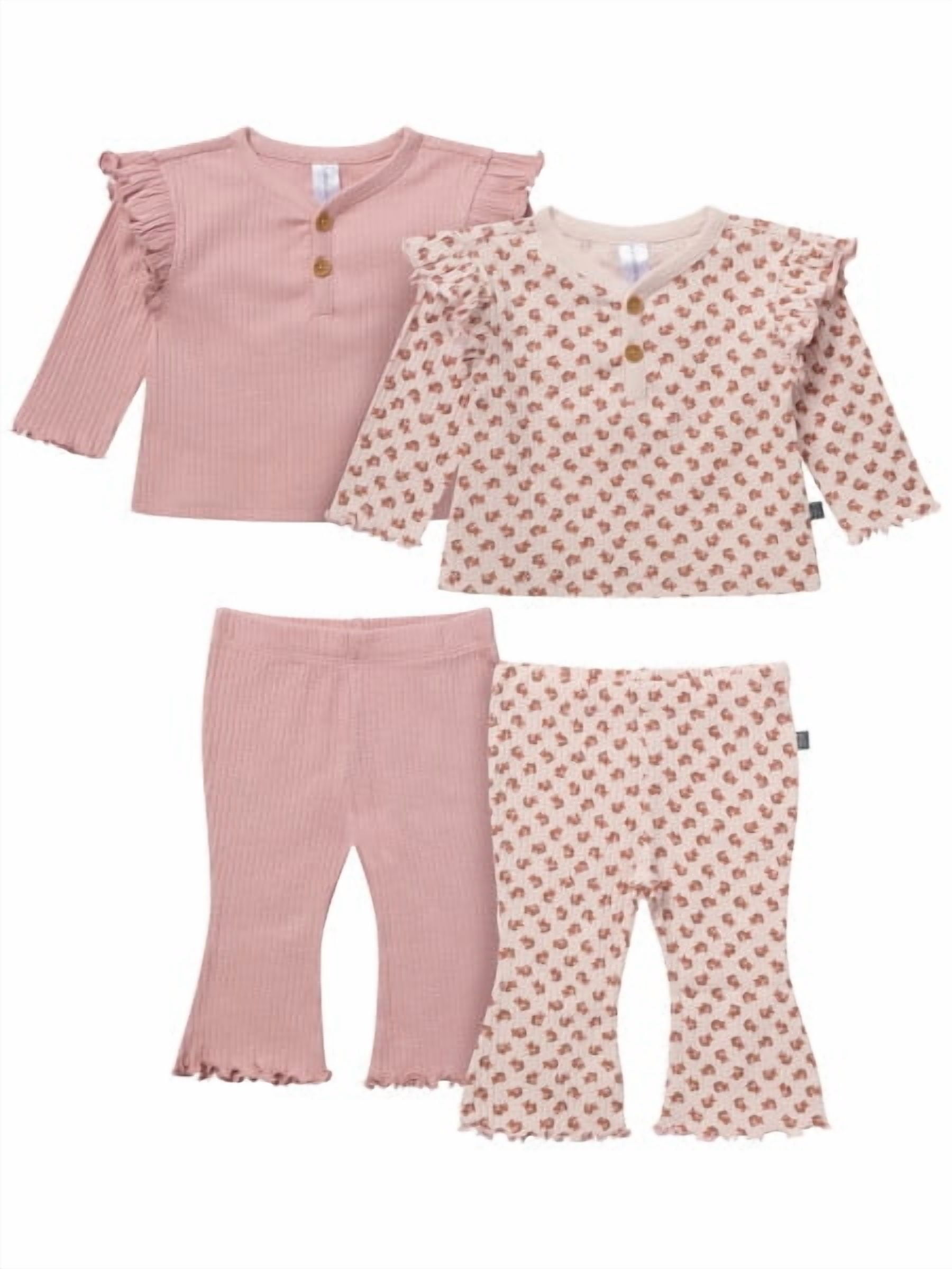 Modern Moments by Gerber Baby Girl Henley Ruffle Top With Pants, sizes 0/3 Months - 24 Months&nbsp;