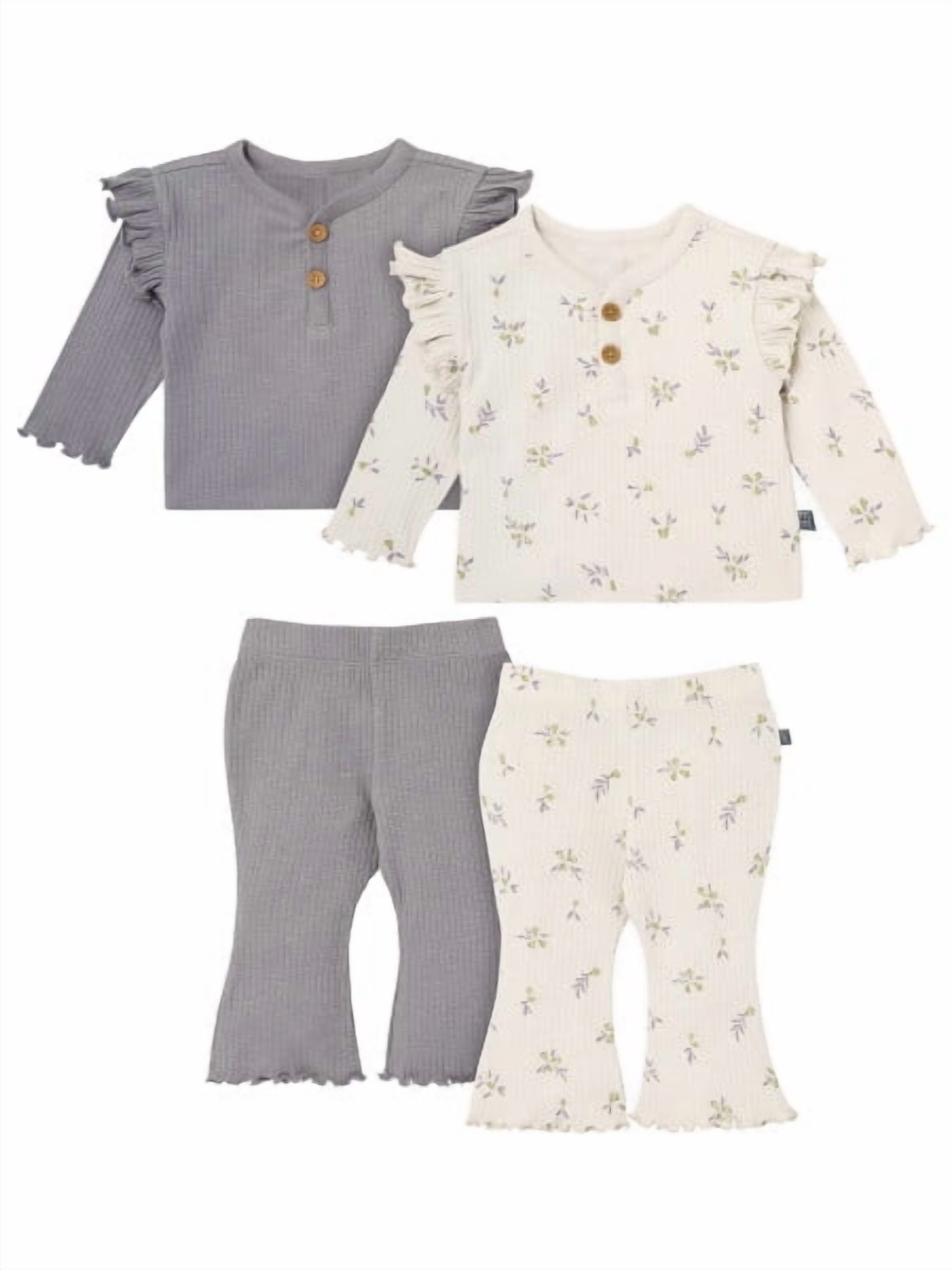 Modern Moments by Gerber Baby Girl Henley Ruffle Top With Pants, sizes 0/3 Months - 24 Months&nbsp;