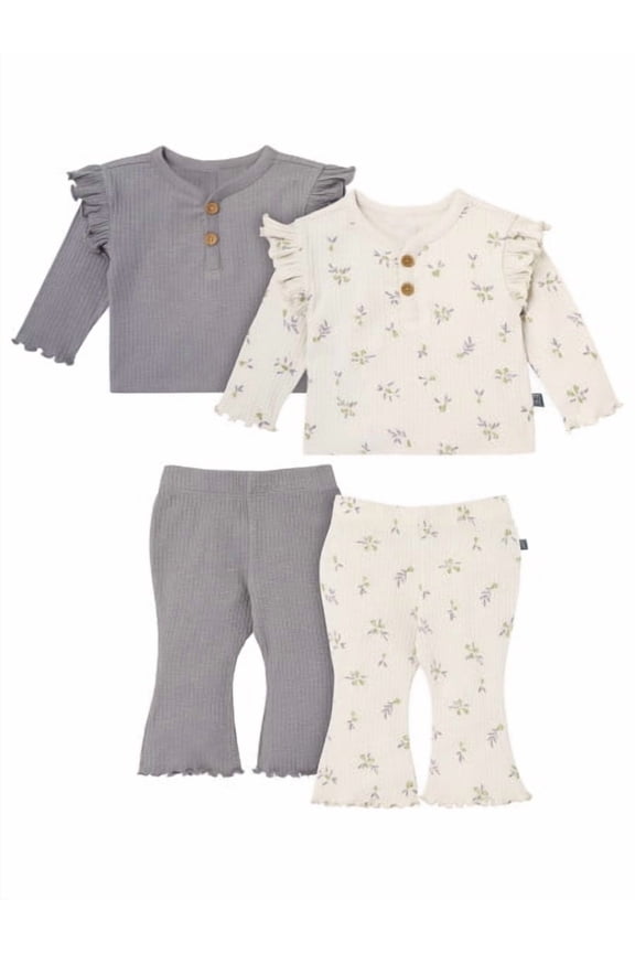 by Gerber Baby Girl Henley Ruffle Top With Pants, sizes 0/3 Months - 24 Months 
