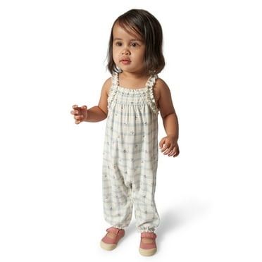 Modern Moments by Gerber Baby Girl Long Leg Romper With Smocking Detail, Sizes 0/3 Months - 24 Months