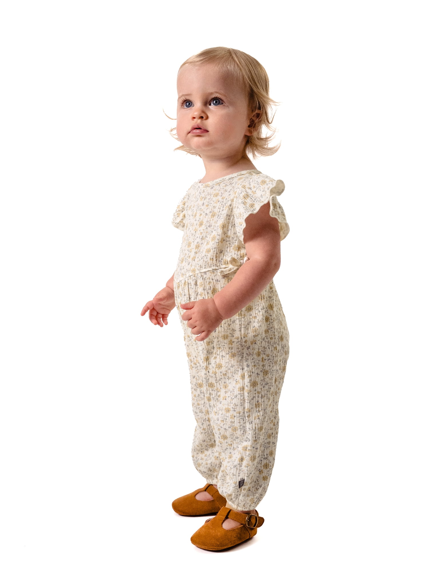Modern Moments by Gerber Baby Girl Long Leg Romper with Ruffle Sleeves, Sizes 0/3 Months - 24 Months