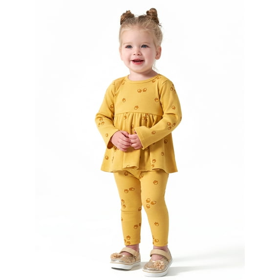 Modern Moments by Gerber Baby Girl Long Sleeve Ribbed Peplum Top & Legging Outfit Set, 2 Piece, Sizes 0/3-24 Months
