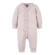 by Gerber Baby Girl Mitten Cuff Coverall, (Newborn - 0/3 Months)