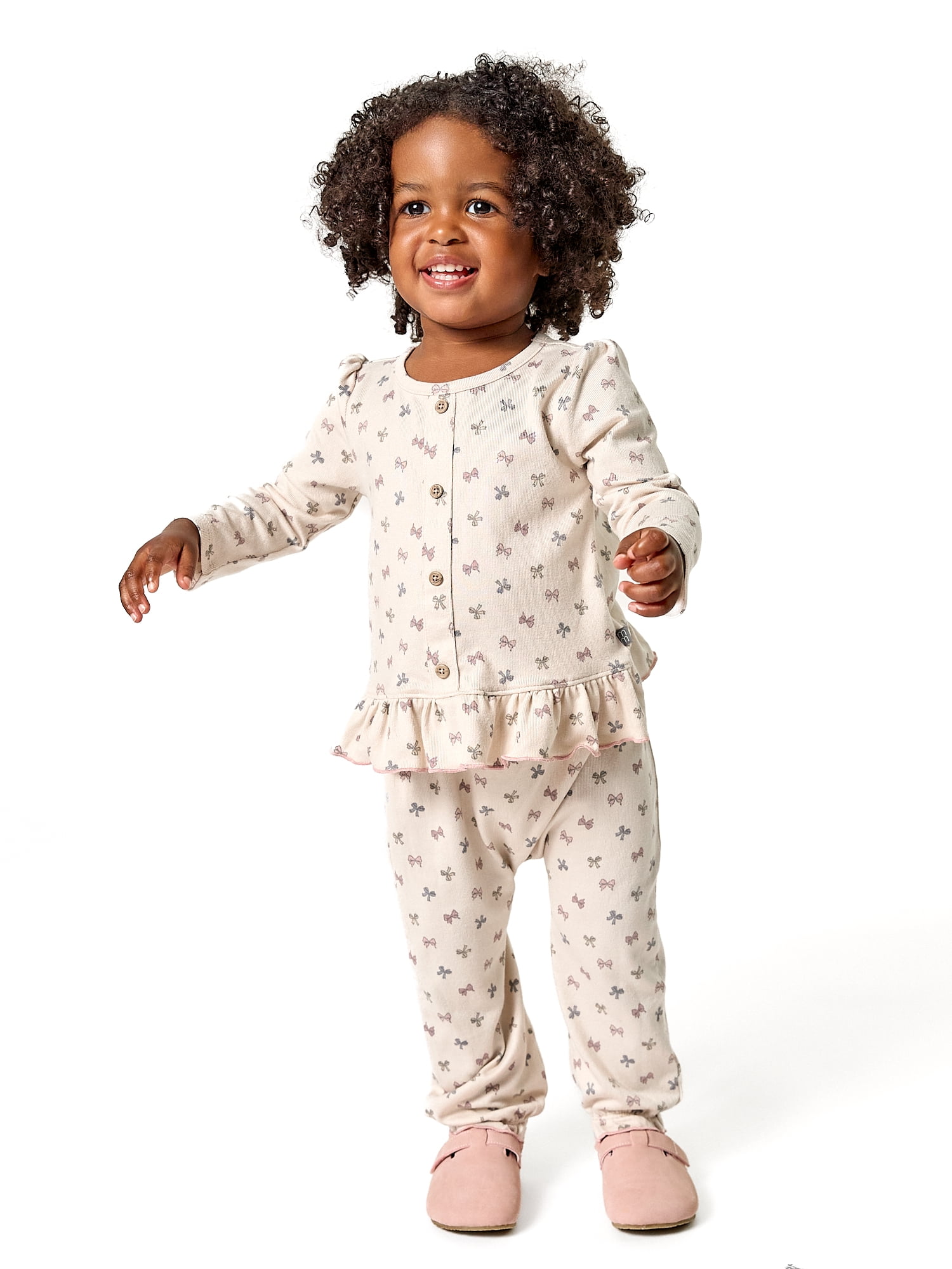 Modern Moments by Gerber Baby Girl Mock Placket Top and Pant Outfit Set, 2-Piece, Sizes 0/3 Months - 24 Months
