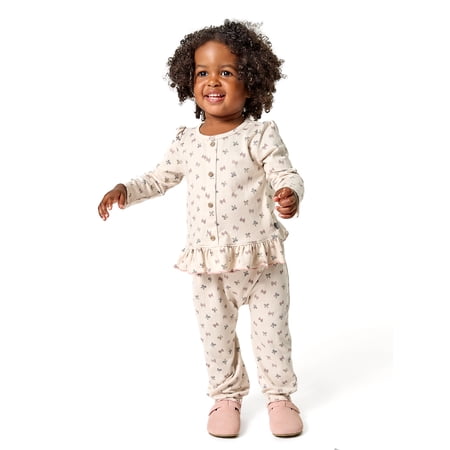 Modern Moments by Gerber Baby Girl Mock Placket Top and Pant Outfit Set, 2-Piece, Sizes 0/3 Months - 24 Months