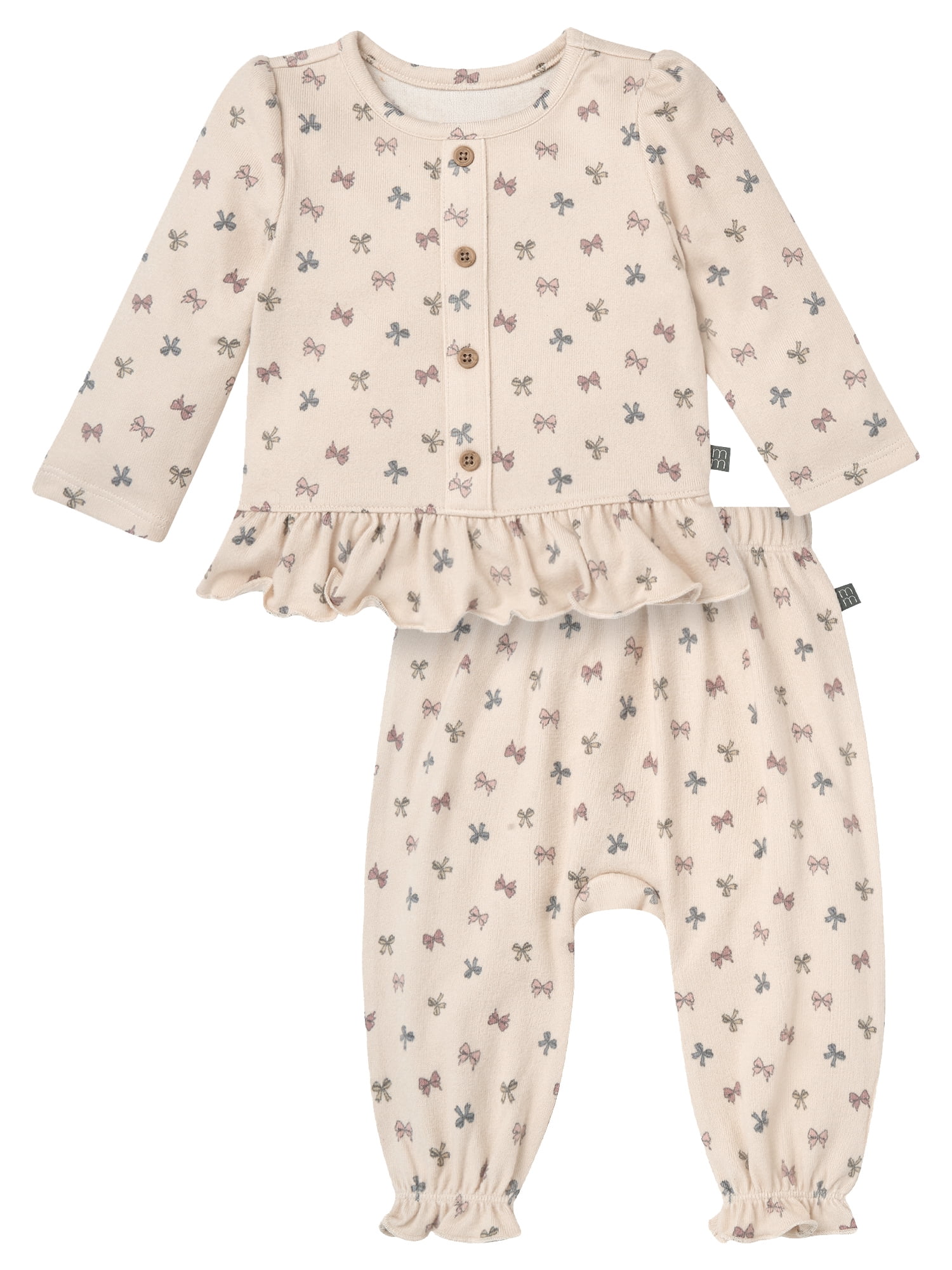 Modern Moments by Gerber Baby Girl Mock Placket Top and Pant Outfit Set, 2-Piece, Sizes 0/3 Months - 24 Months