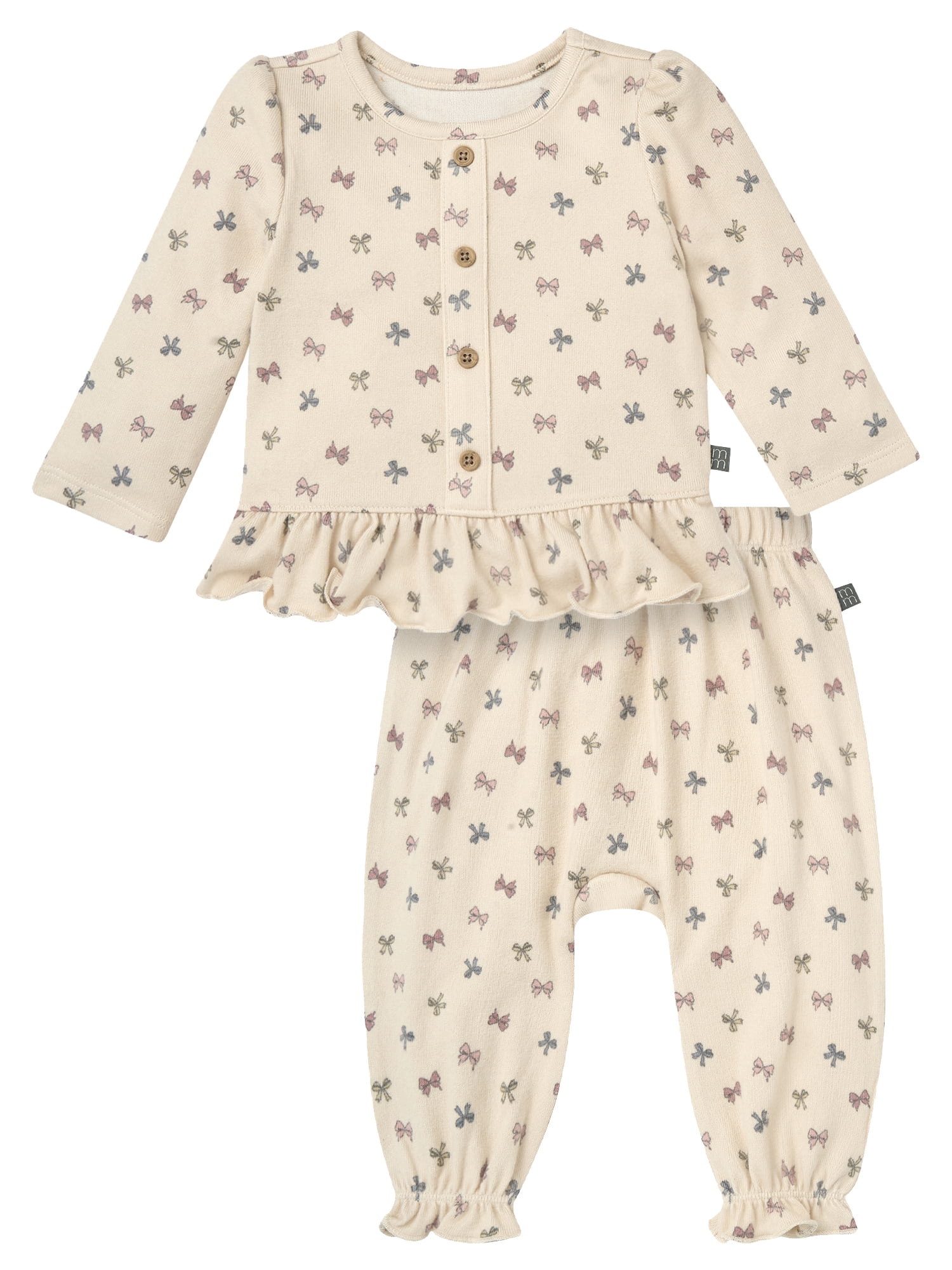 Modern Moments by Gerber Baby Girl Mock Placket Top and Pant Outfit Set, 2-Piece, Sizes 0/3 Months - 24 Months
