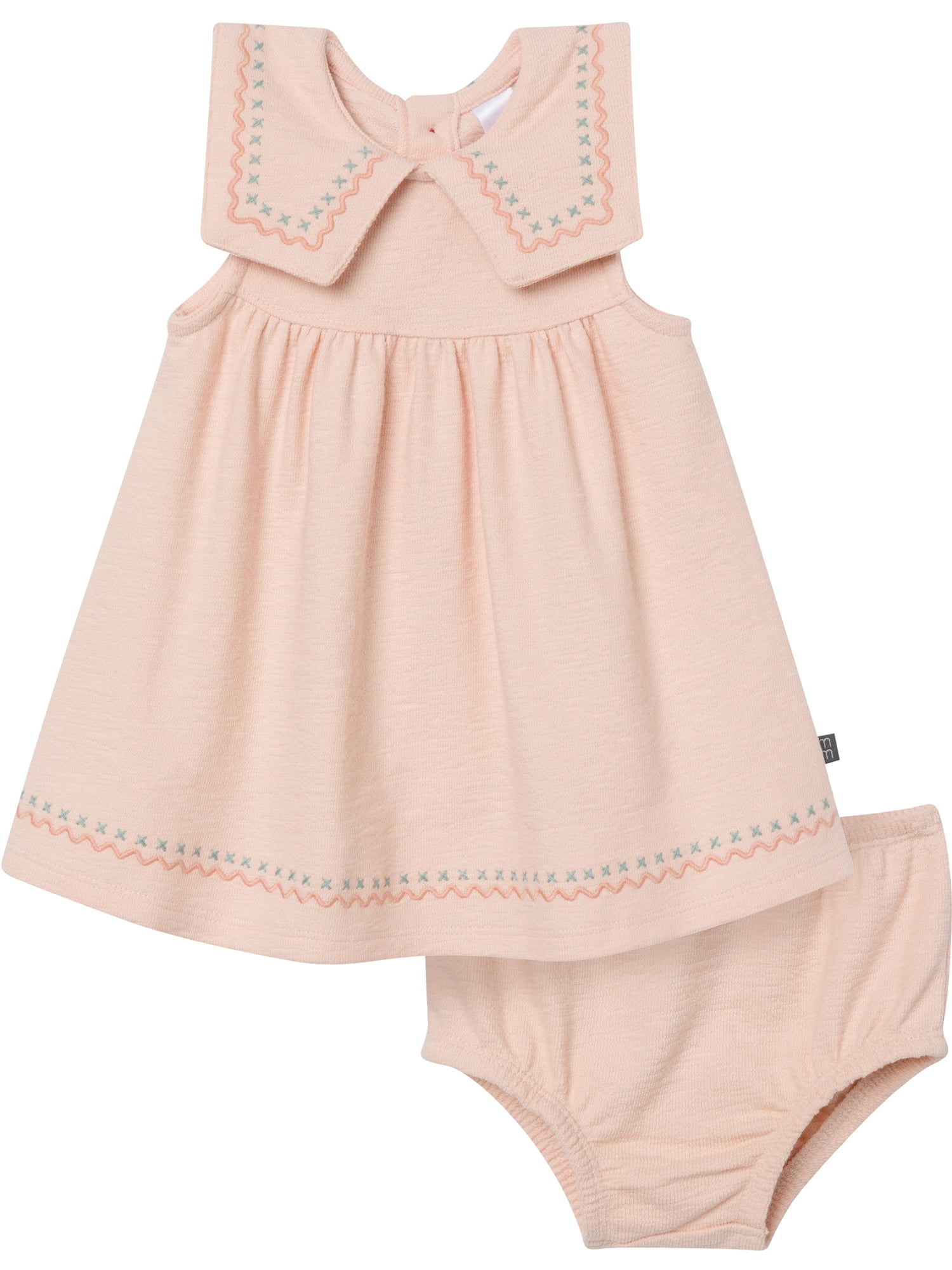 Modern Moments by Gerber Baby Girl Novelty Embroidered Collar Dress and Diaper Cover, 2-Piece, Sizes 0/3 Months - 24 Months