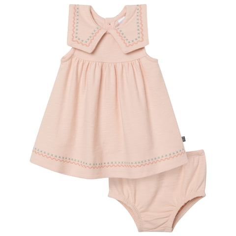 by Gerber Baby Girl Novelty Embroidered Collar Dress and Diaper Cover, 2-Piece, Sizes 0/3 Months - 24 Months