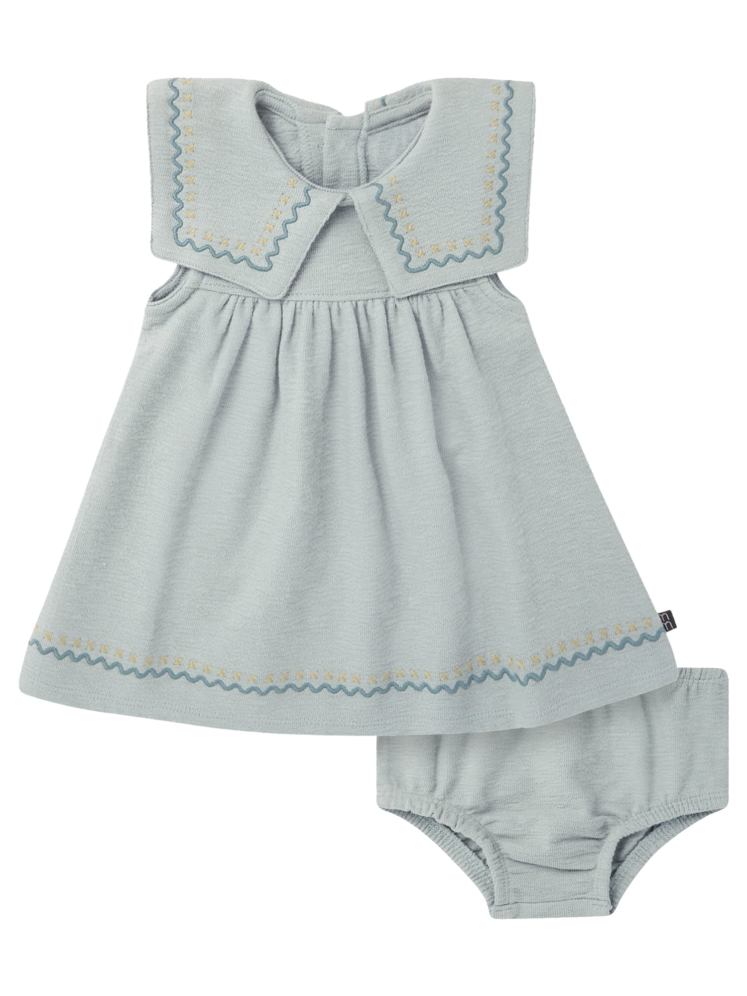 Modern Moments by Gerber Baby Girl Novelty Embroidered Collar Dress and Diaper Cover, 2-Piece, Sizes 0/3 Months - 24 Months