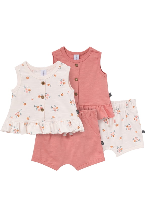 by Gerber Baby Girl Peplum Top and Short Sets, 4-Piece, Sizes 0/3 Months - 24 Months