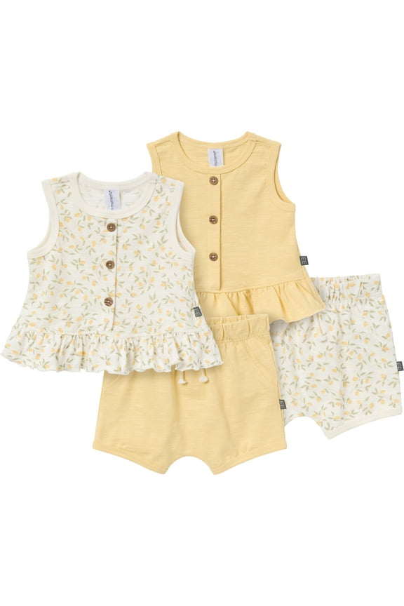 by Gerber Baby Girl Peplum Top and Short Sets, 4-Piece, Sizes 0/3 Months - 24 Months