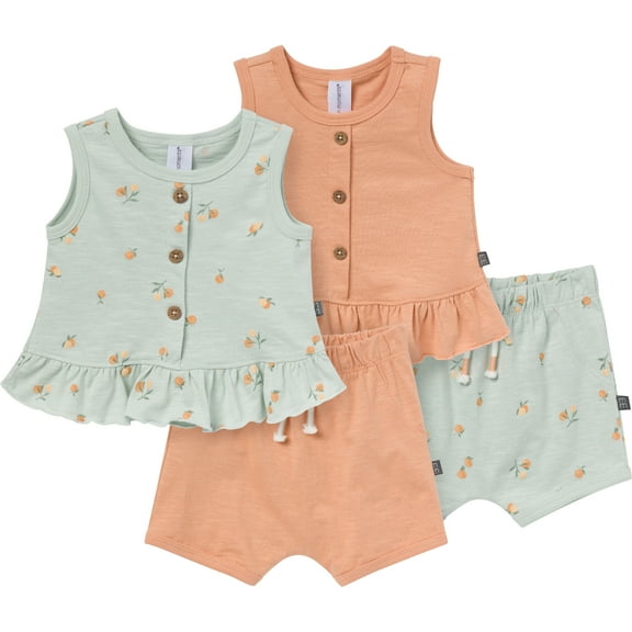 Modern Moments by Gerber Baby Girl Peplum Top and Short Sets, 4-Piece, Sizes 0/3 Months - 24 Months
