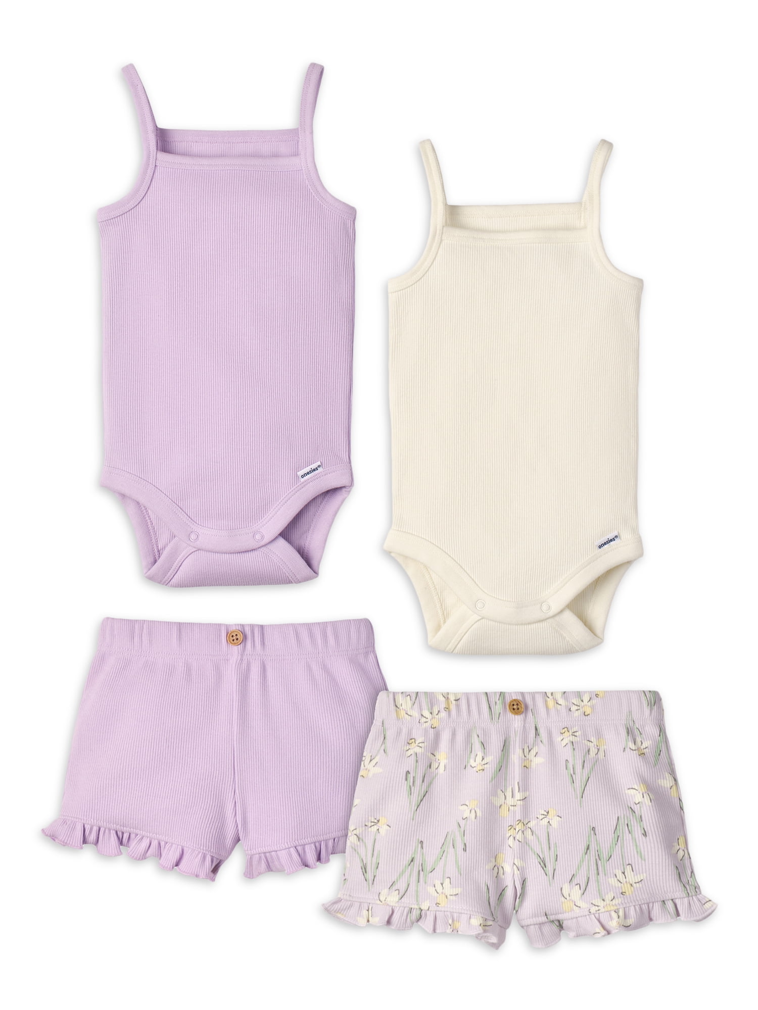 Modern Moments by Gerber Baby Girl Ribbed Bodysuits and Shorts Outfit